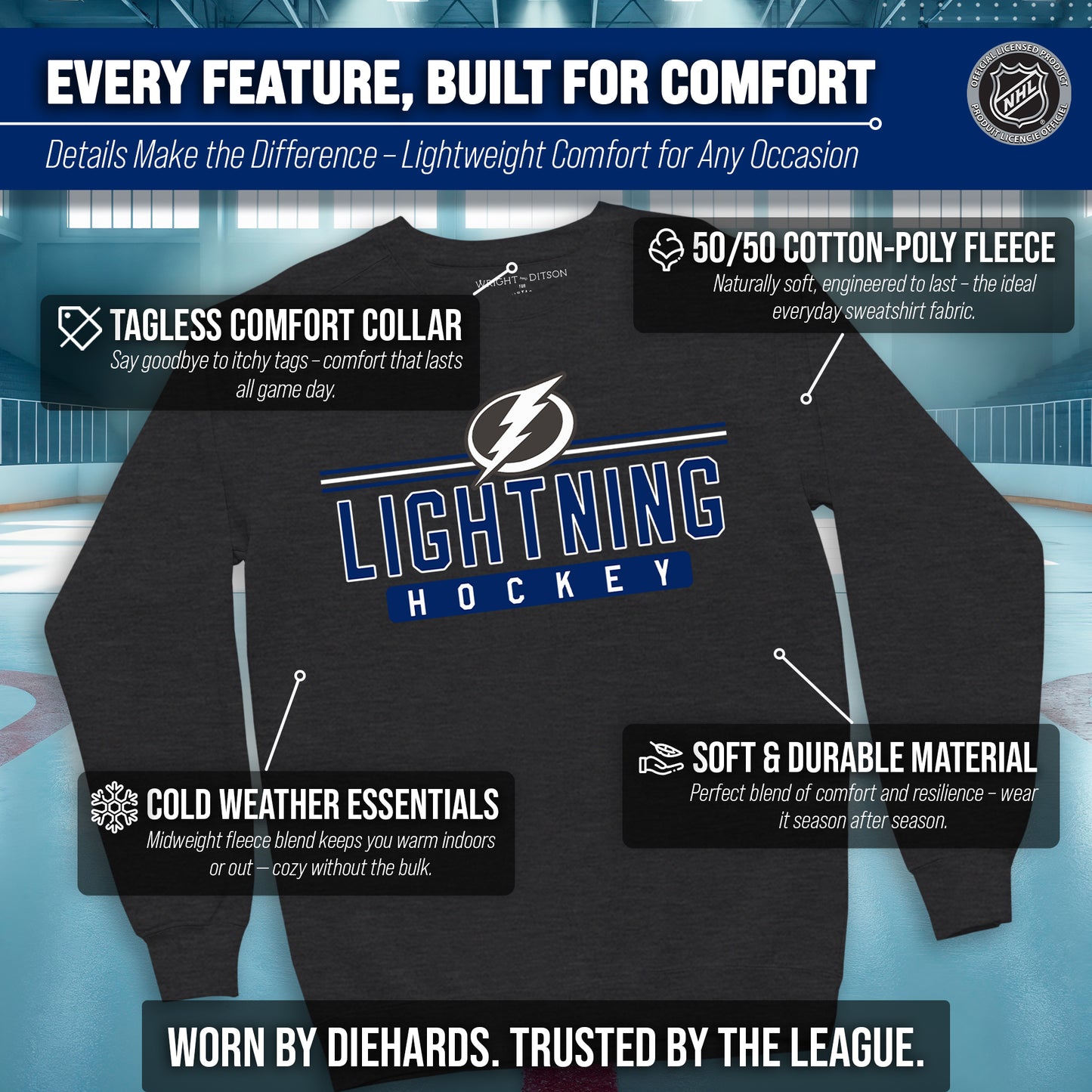 Tampa Bay Lightning NHL Charcoal True Fan Crewneck Sweatshirt - Charcoal