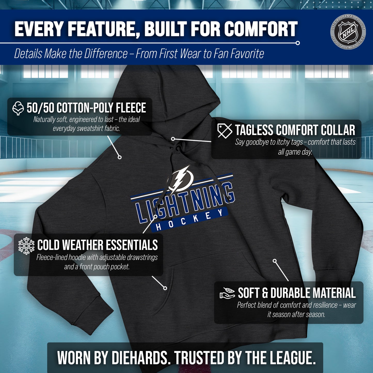 Tampa Bay Lightning NHL Adult Heather Charcoal True Fan Hooded Sweatshirt Unisex - Charcoal