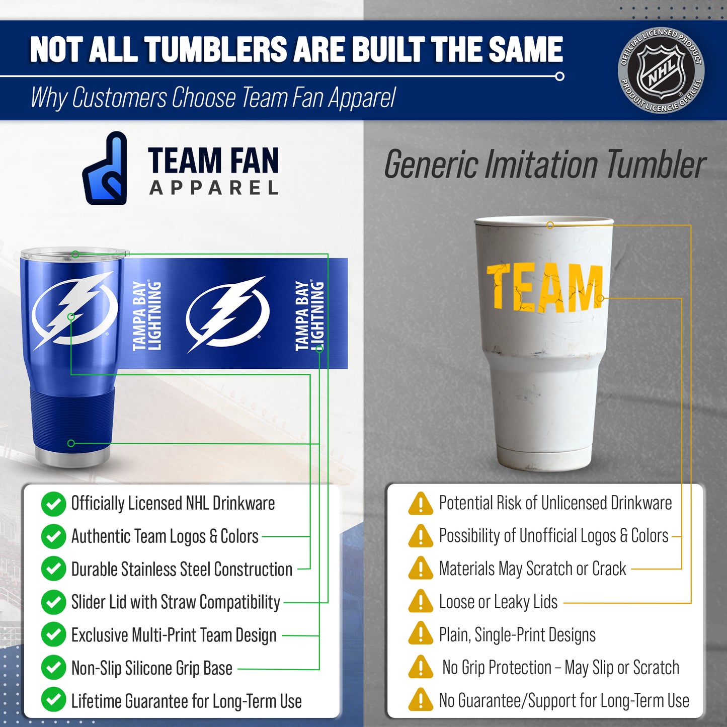 Tampa Bay Lightning NHL Hockey 30oz Stainless Steel Vacuum Insulated Game Day Tumbler with Silicone Grip - Royal
