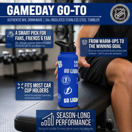 Tampa Bay Lightning NHL Hockey 34oz Stainless Steel Vacuum Insulated Game Day Water Bottle with Flip Straw Lid and Handle - Royal
