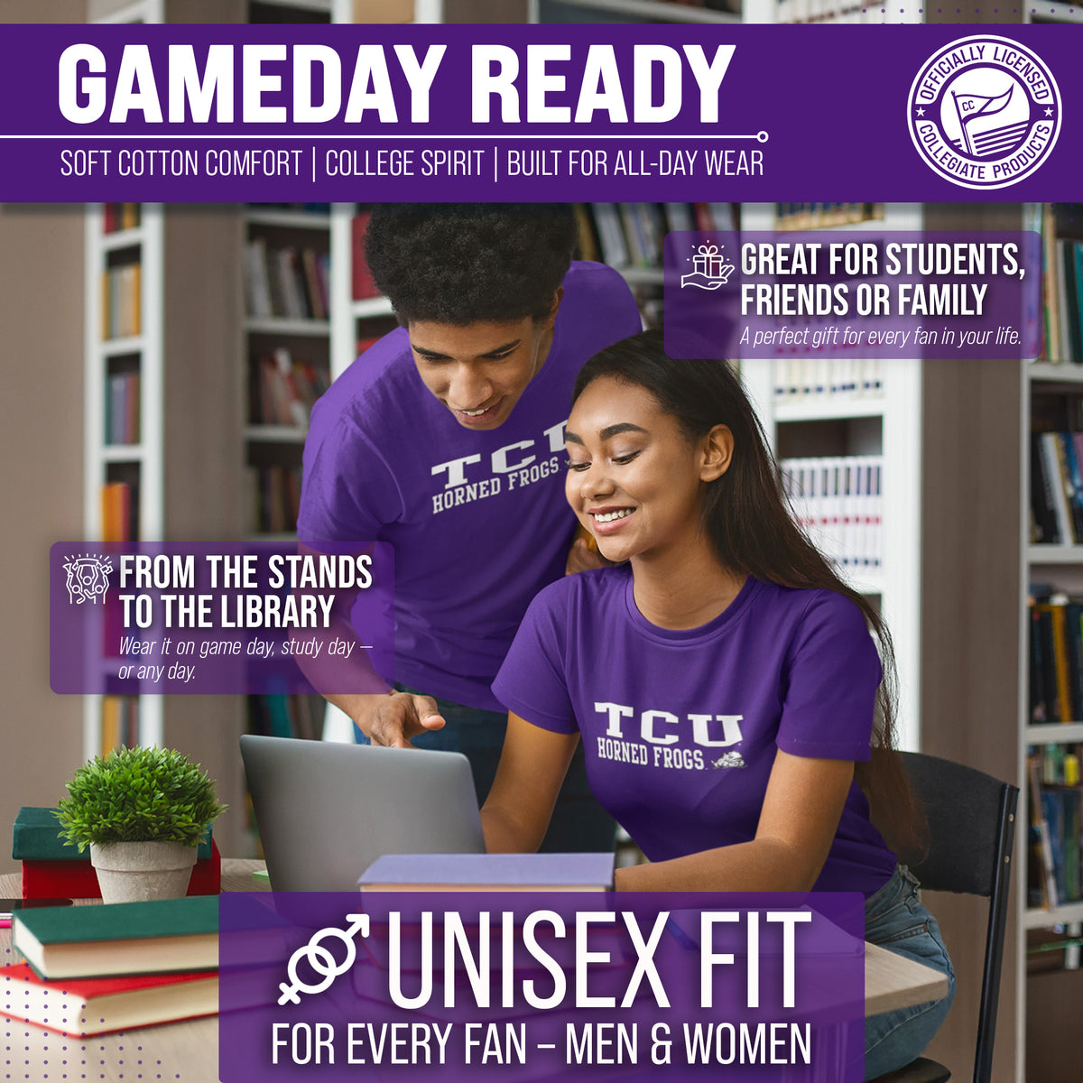 TCU Horned Frogs Gameday Cotton T-Shirt for Men and Women