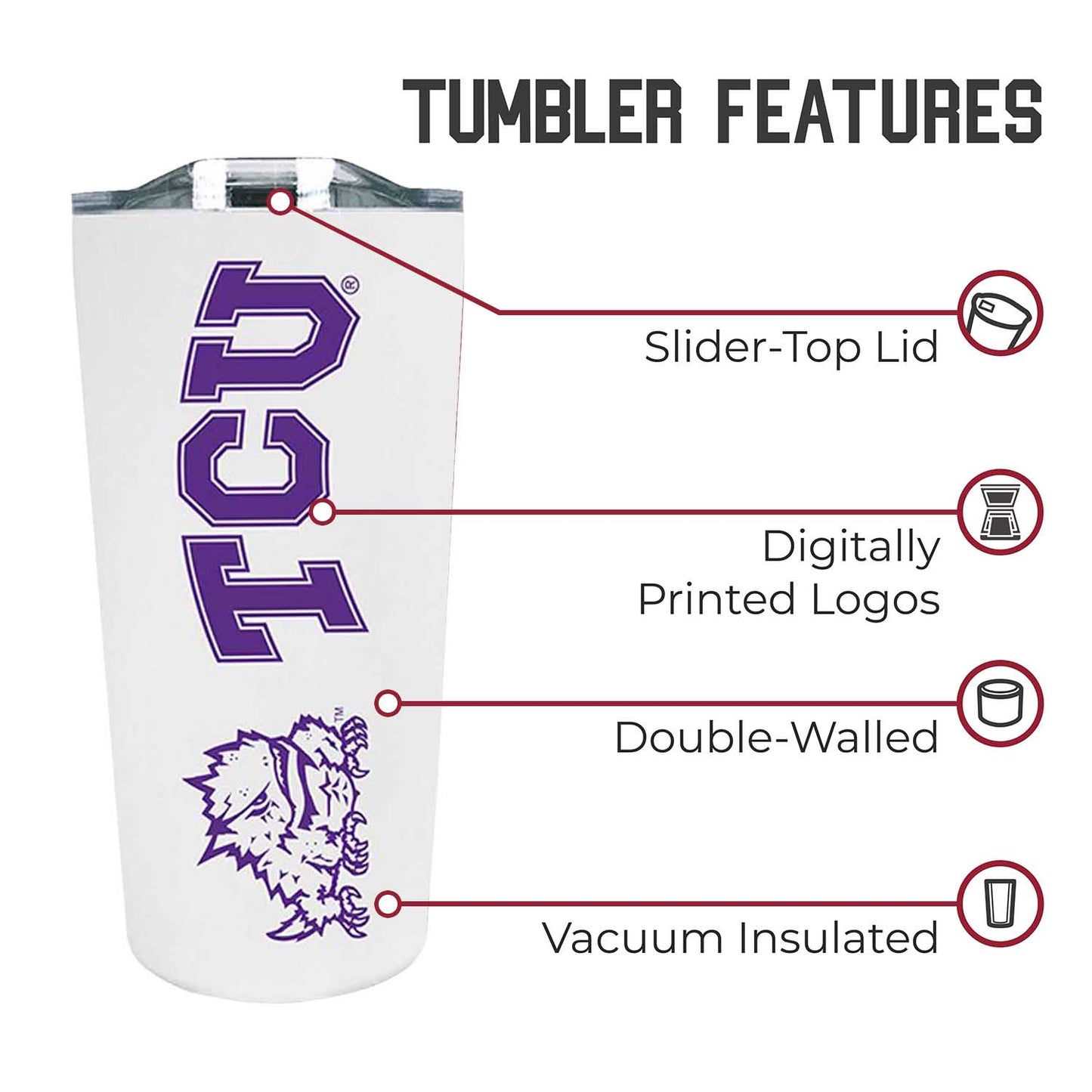Campus Colors NCAA Stainless Steel Tumbler - 18 oz Double-Walled Insulated - Officially Licensed College Drinkware - BPA Free