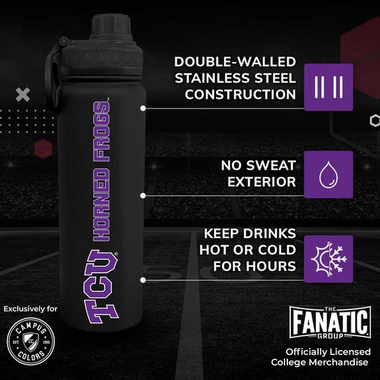 TCU Horned Frogs Stainless Steel Water Bottle 24 oz Insulated - Black