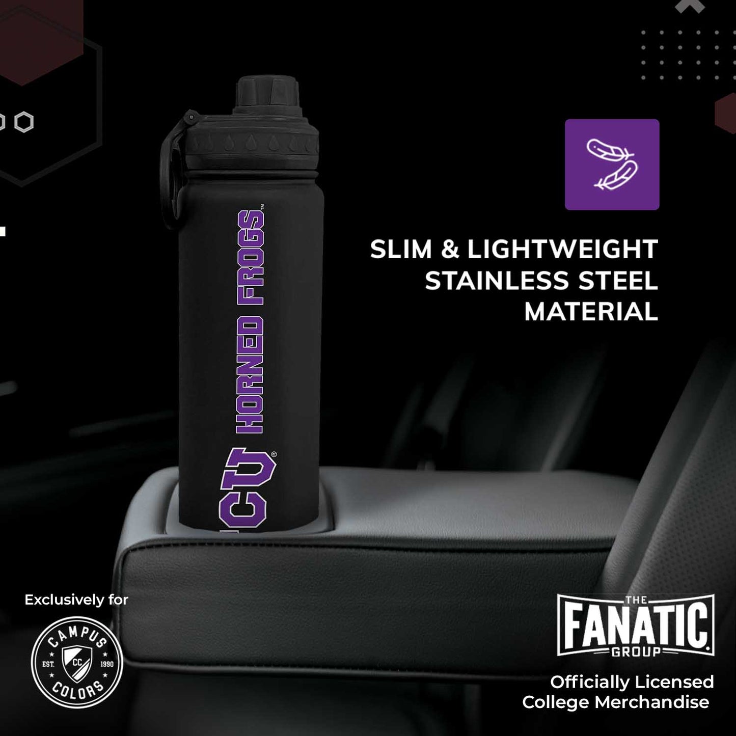 TCU Horned Frogs NCAA Stainless Steel Water Bottle - Black