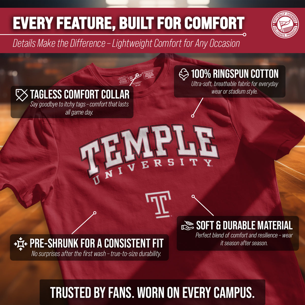 Temple Owls Gameday Cotton T-Shirt for Men and Women
