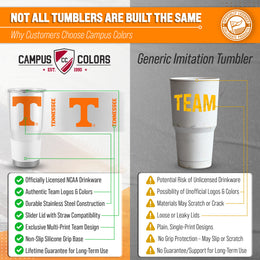 Tennessee Volunteers NCAA University 30oz Stainless Steel Vacuum Insulated Game Day Tumbler with Silicone Grip - White