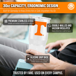 Tennessee Volunteers NCAA University 30oz Stainless Steel Vacuum Insulated Game Day Tumbler with Silicone Grip - White