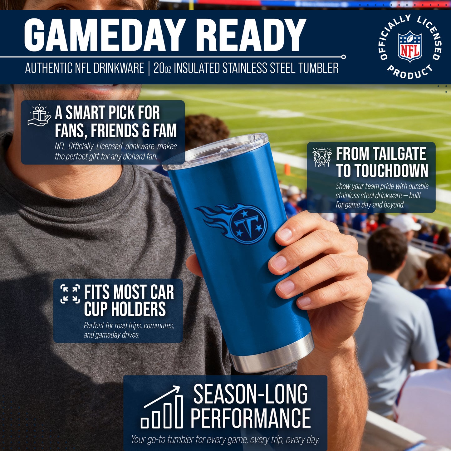 Tennessee Titans NFL 20oz Gameday Stainless Steel Tumbler - Blue