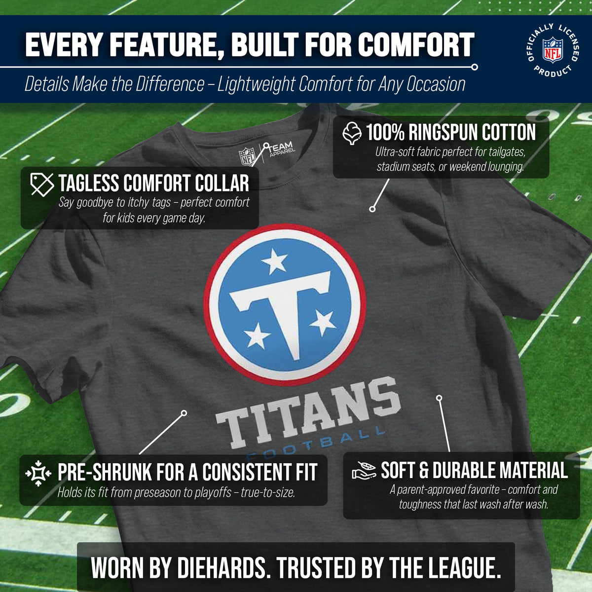 Tennessee Titans  Youth NFL Logo Short Sleeve Tee - Heather Charcoal