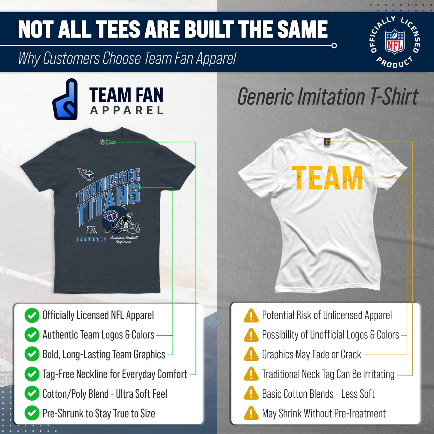 Tennessee Titans NFL Adult Distressed Helmet Tag-Less T-Shirt - Navy Heather