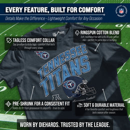 Tennessee Titans NFL Adult Distressed Helmet Tag-Less T-Shirt - Navy Heather