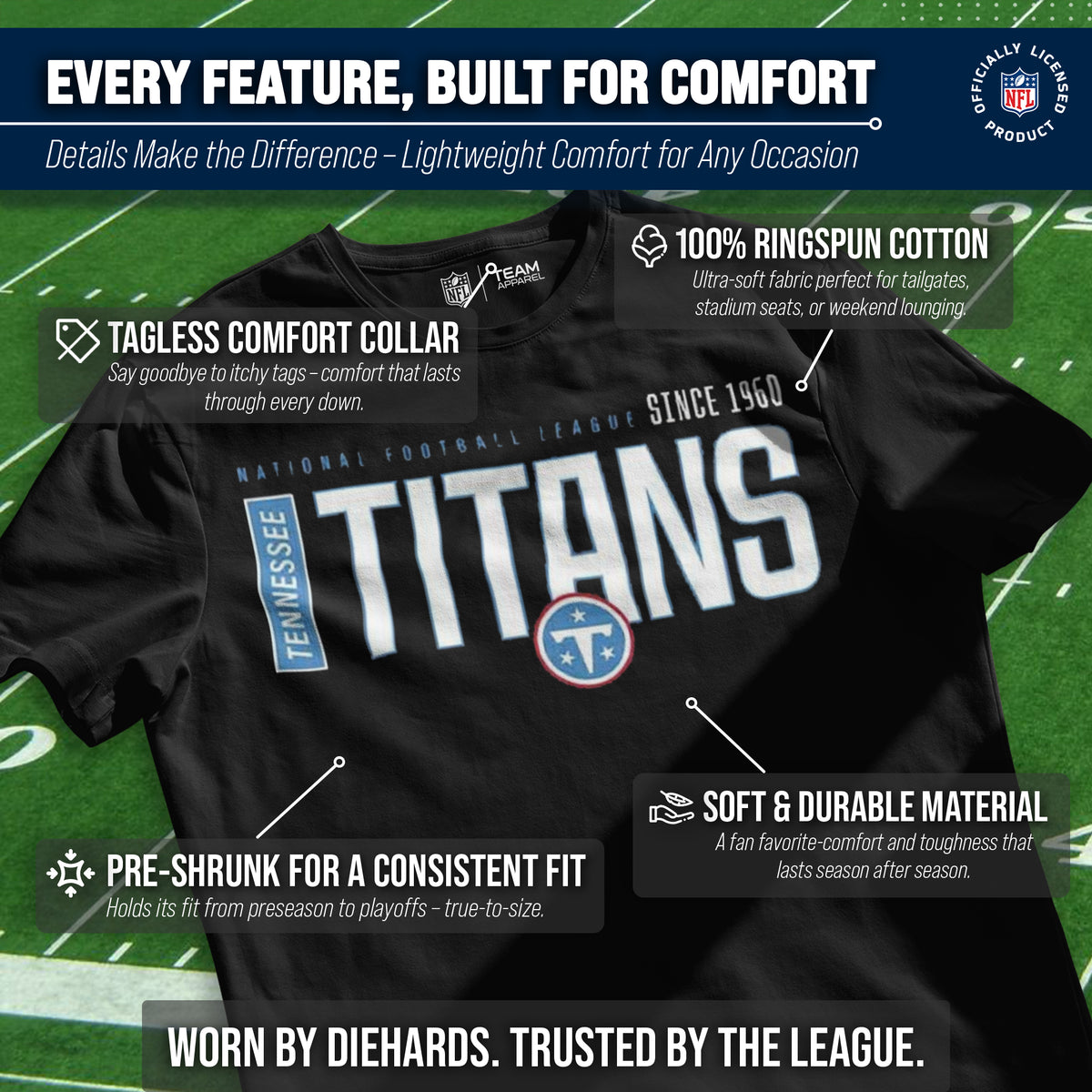 Tennessee Titans NFL Adult Modern Endzone Tag-Less T-Shirt - Black