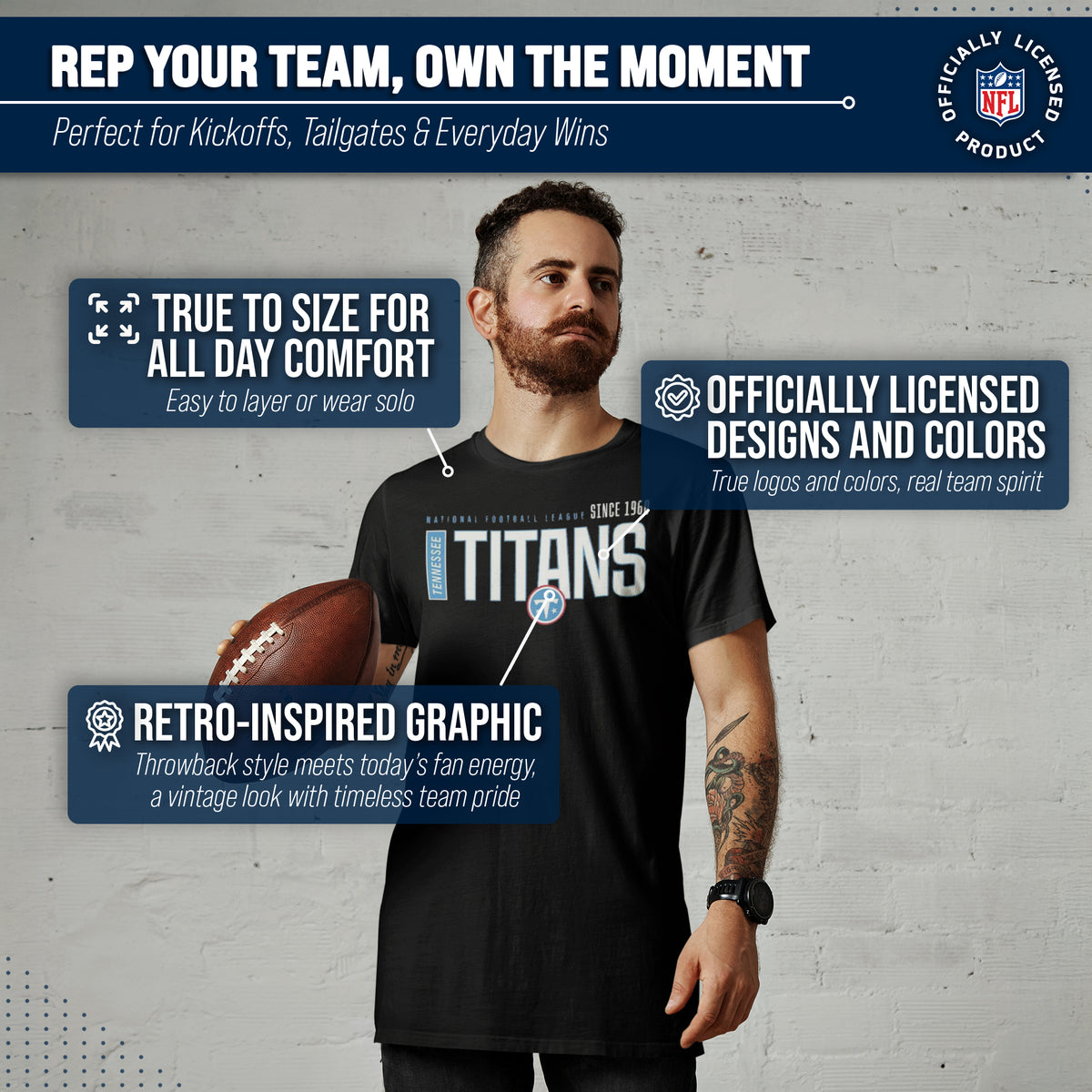 Tennessee Titans NFL Adult Modern Endzone Tag-Less T-Shirt - Black