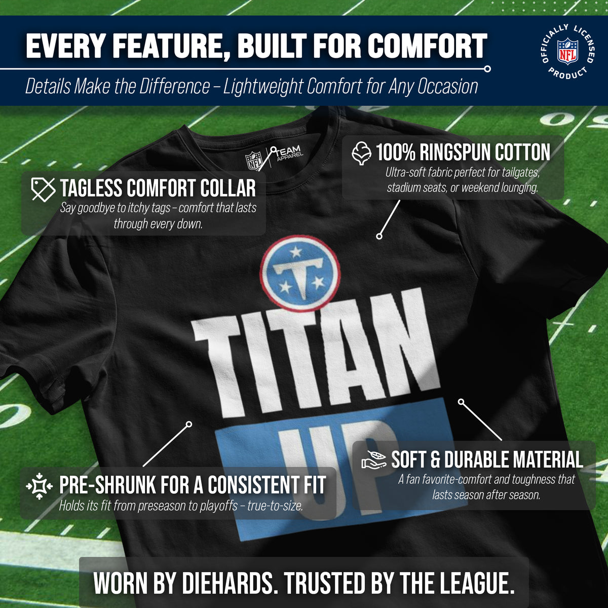 Tennessee Titans NFL Adult Team Slogan Short Sleeve Lightweight T Shirt - Black