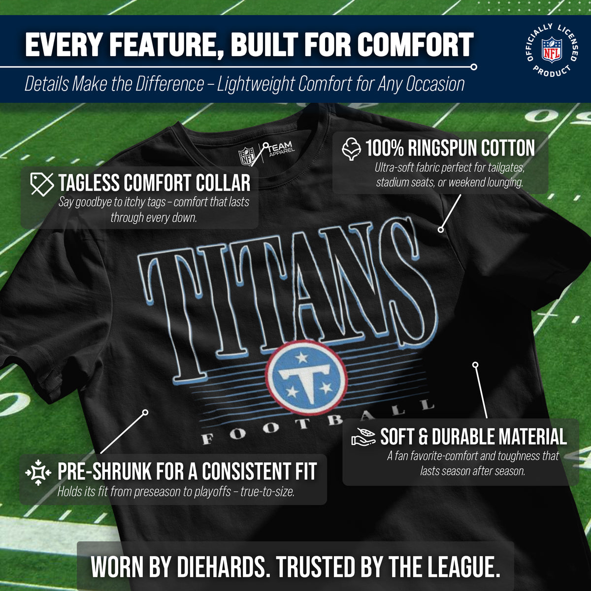 Tennessee Titans NFL Adult Overtime Blueprint Tag-Less T-Shirt - Black