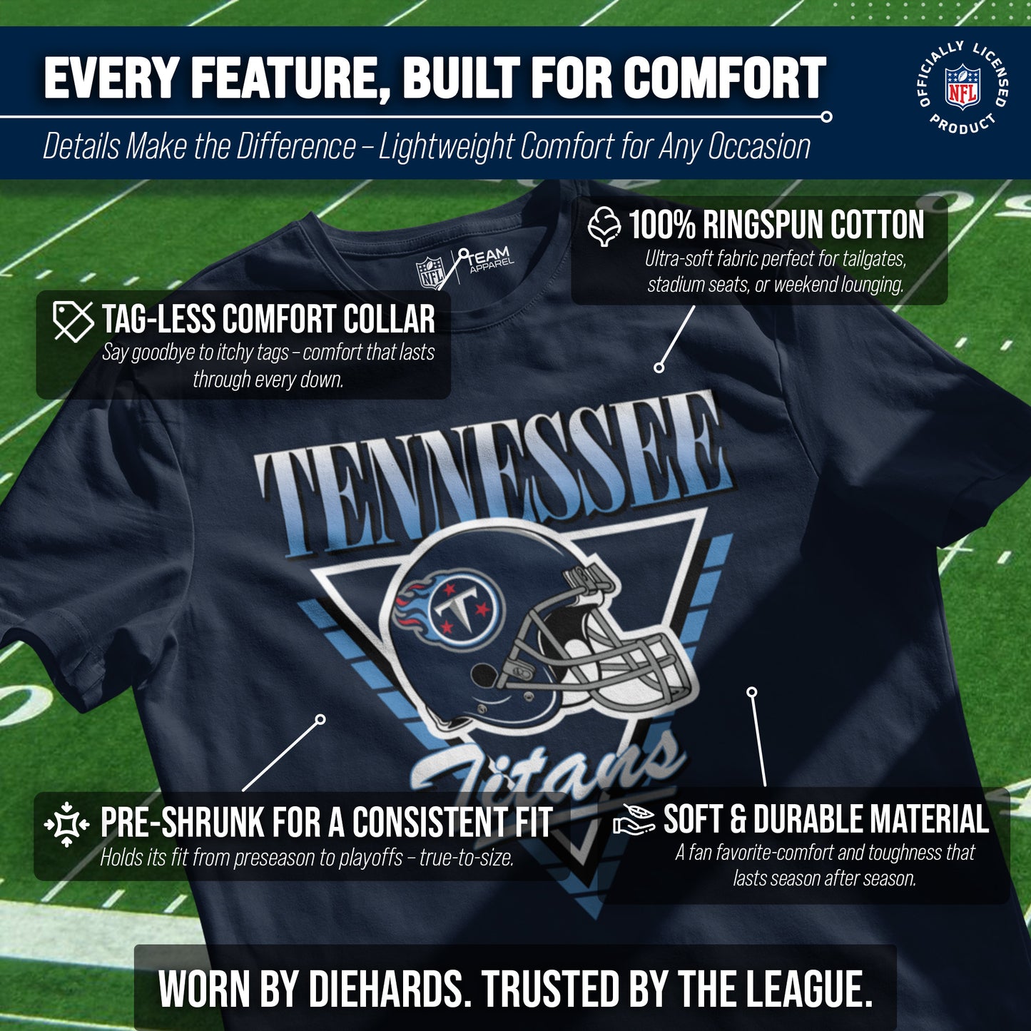 Tennessee Titans NFL Adult Retro Triangle Unisex T-Shirt - Navy
