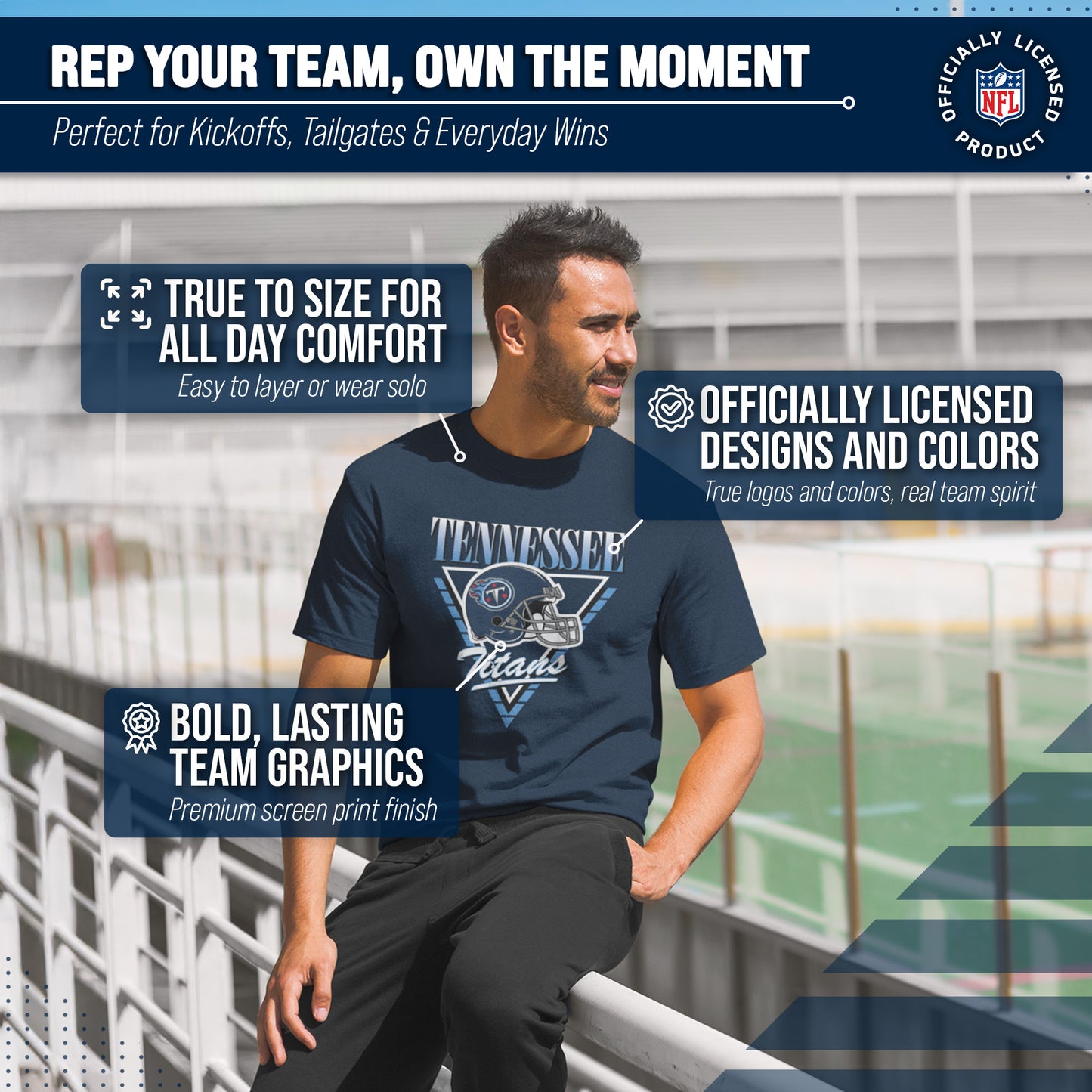 Tennessee Titans NFL Adult Retro Triangle Unisex T-Shirt - Navy