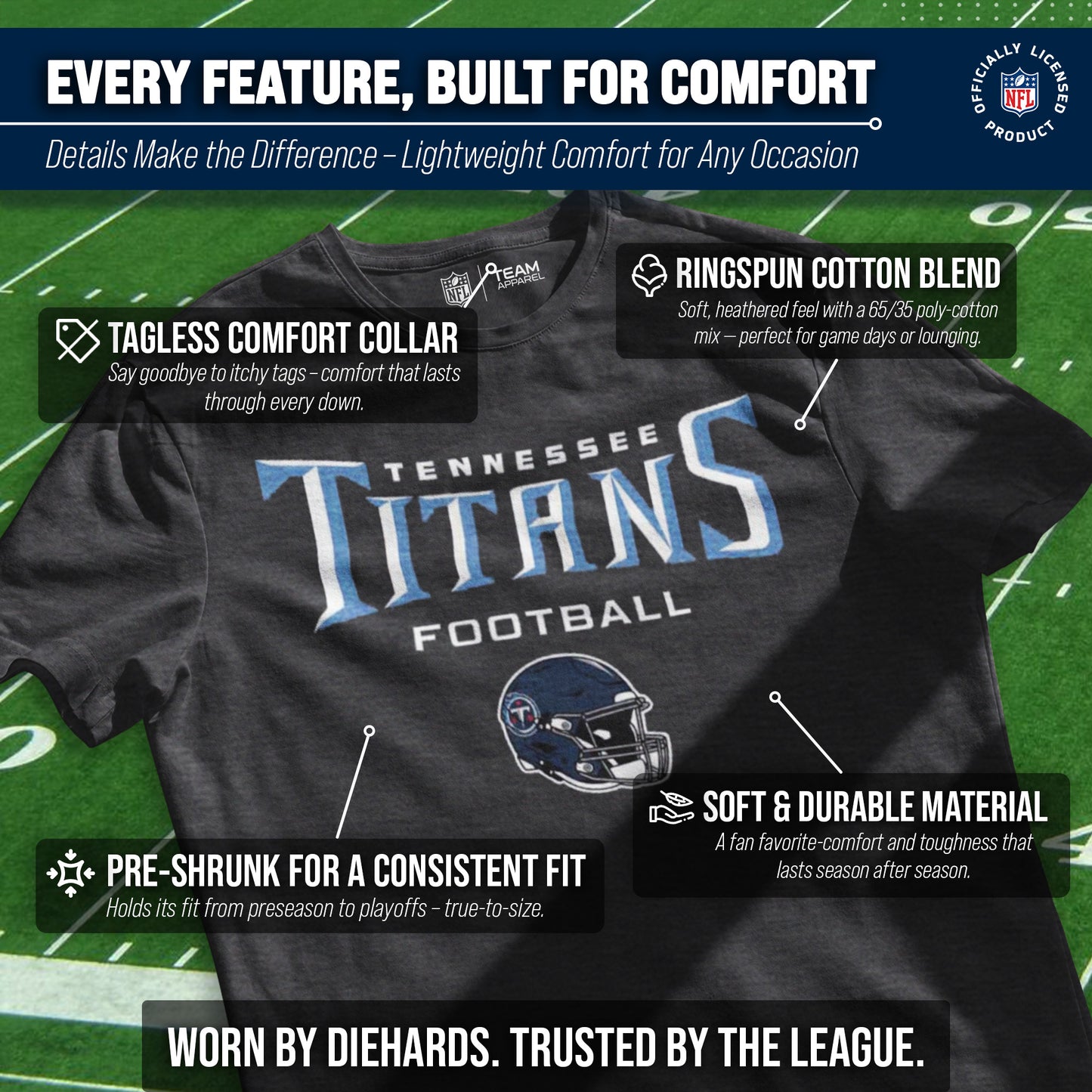 Tennessee Titans NFL Adult Football Helmet Tagless T-Shirt - Charcoal