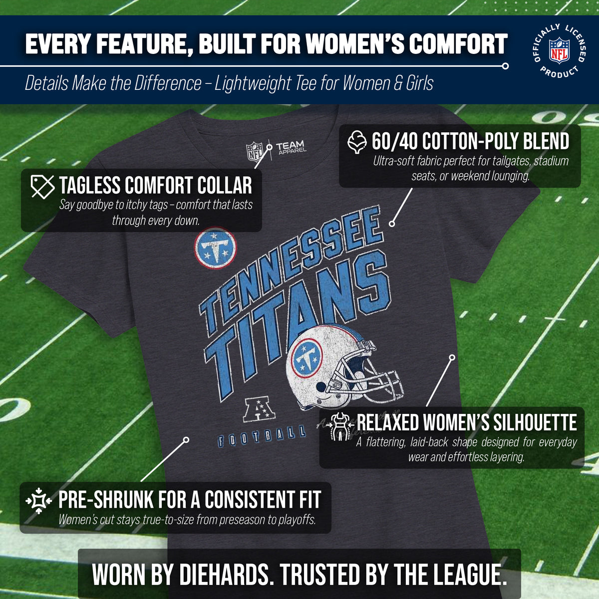Tennessee Titans  Women's Distressed Helmet T-Shirt - Heather Charcoal