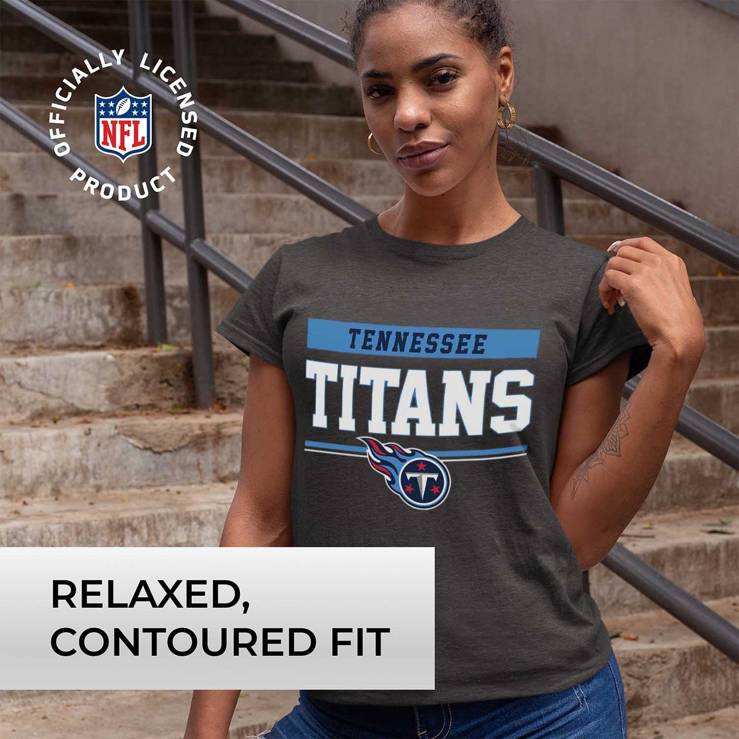 Tennessee Titans NFL Women's Team Block Plus Sized Relaxed Fit T-Shirt - Charcoal