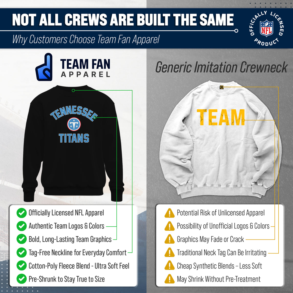 Tennessee Titans NFL Gameday Adult Crewneck Sweatshirt - Black