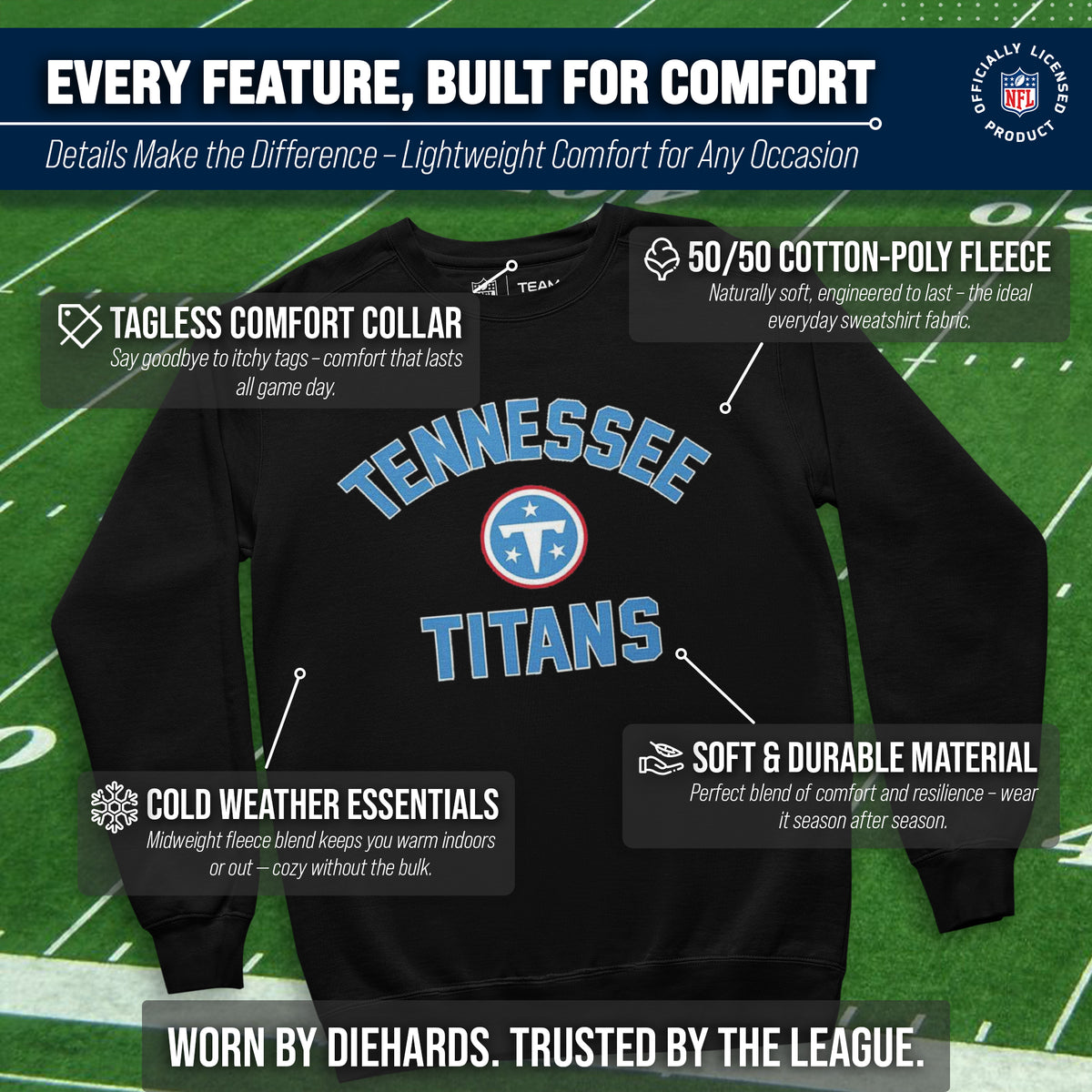 Tennessee Titans NFL Gameday Adult Crewneck Sweatshirt - Black