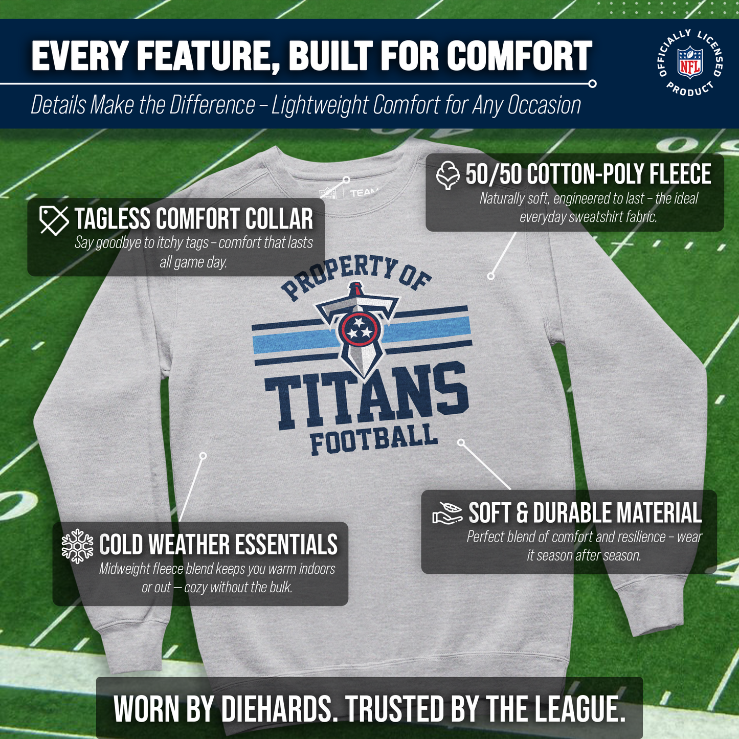 Tennessee Titans NFL Adult Property Of Crewneck Fleece Sweatshirt - Sport Gray