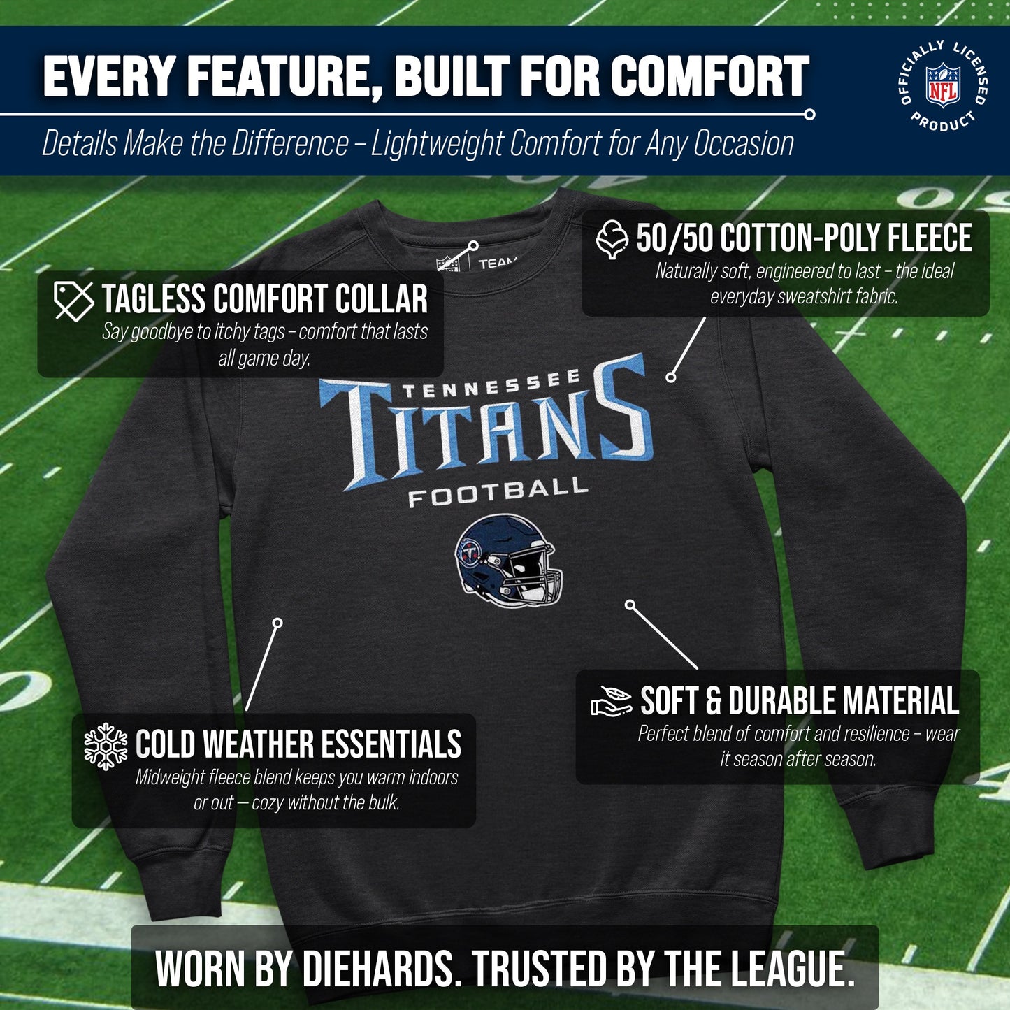 Tennessee Titans Adult NFL Football Helmet Heather Crewneck Sweatshirt - Charcoal