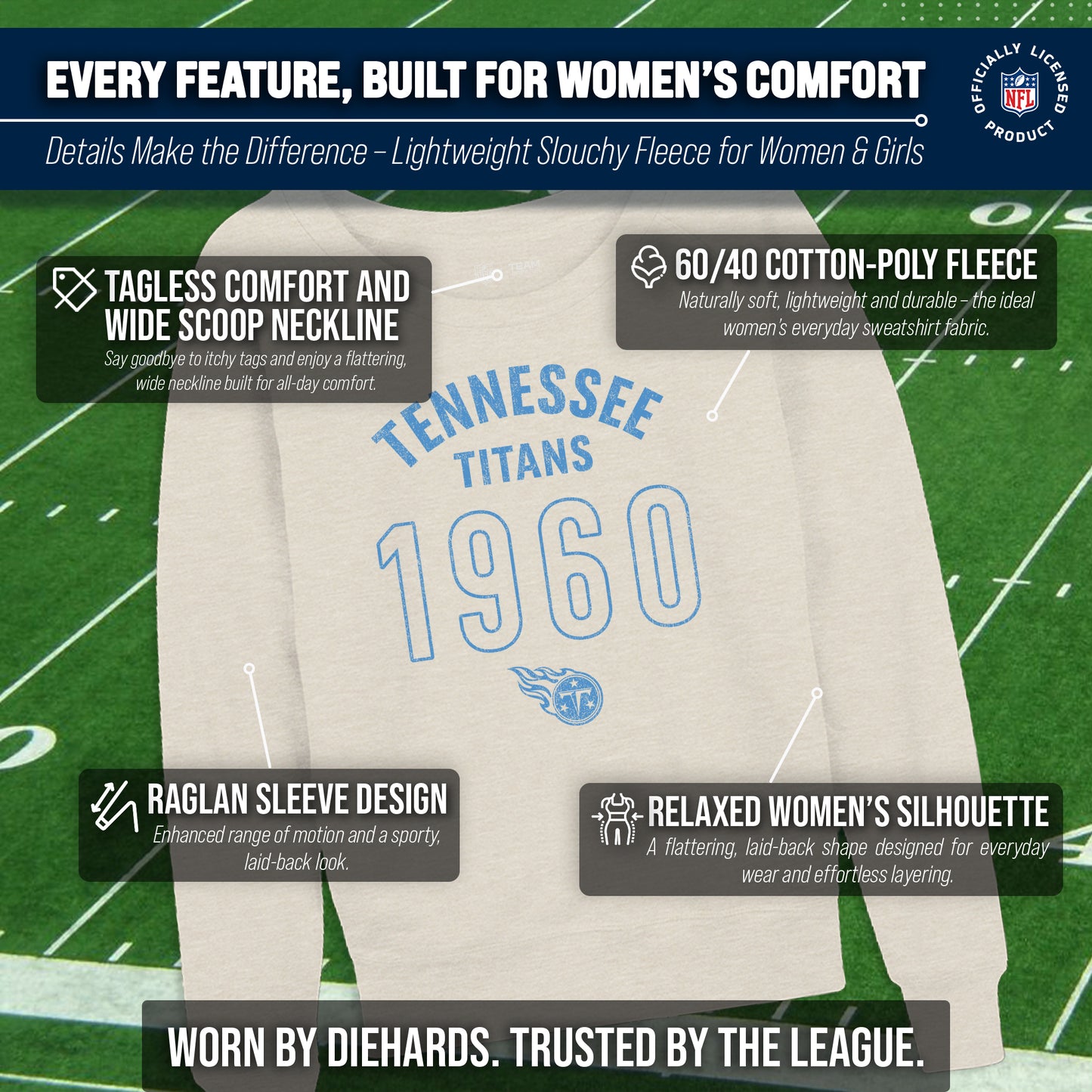 Tennessee Titans NFL Womens Big Date French Terry Slouchy Top - Natural