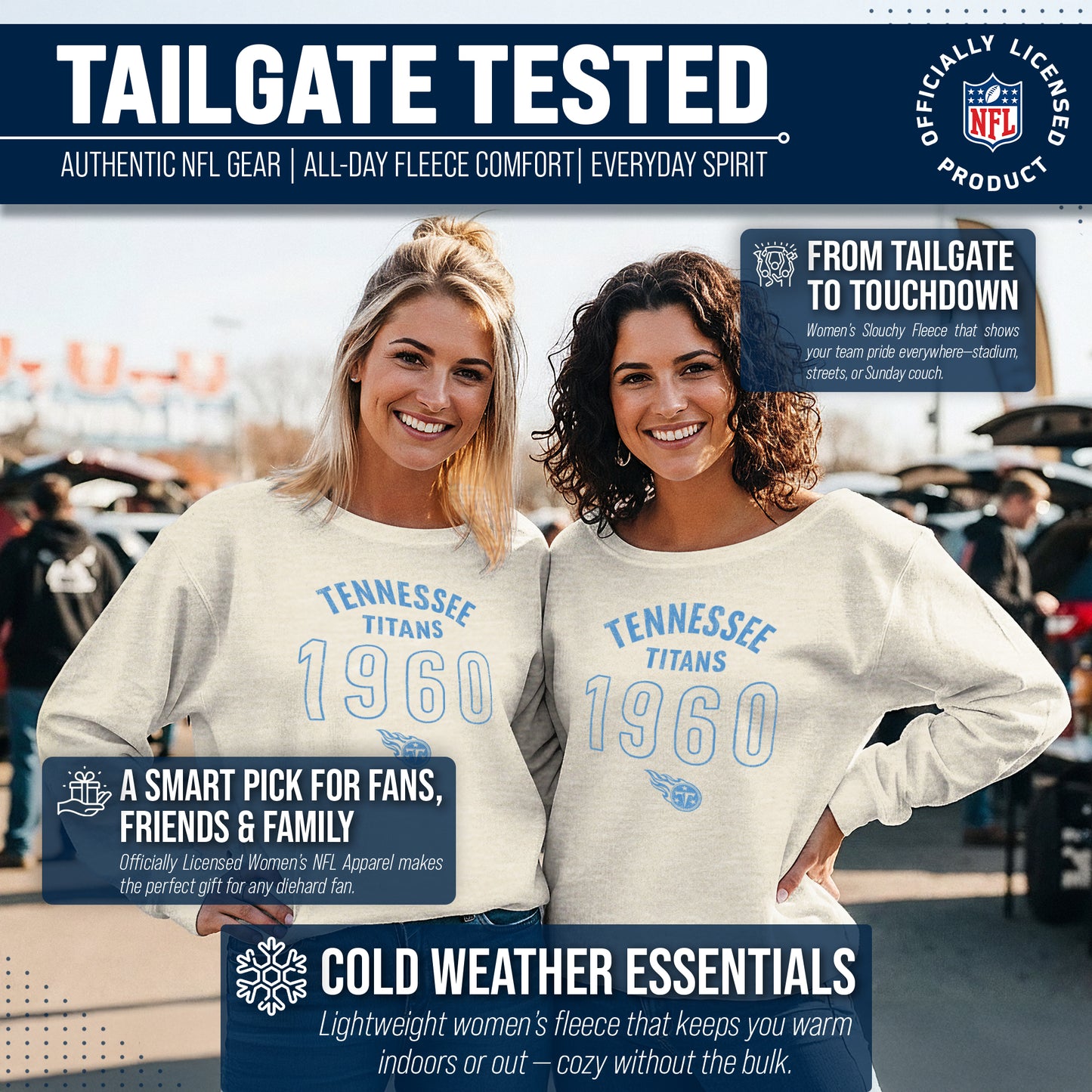 Tennessee Titans NFL Womens Big Date French Terry Slouchy Top - Natural