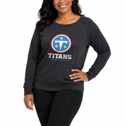 Tennessee Titans NFL Womens Ultimate Fan French Terry Slouchy Top- Raglan Sleeves - Charcoal