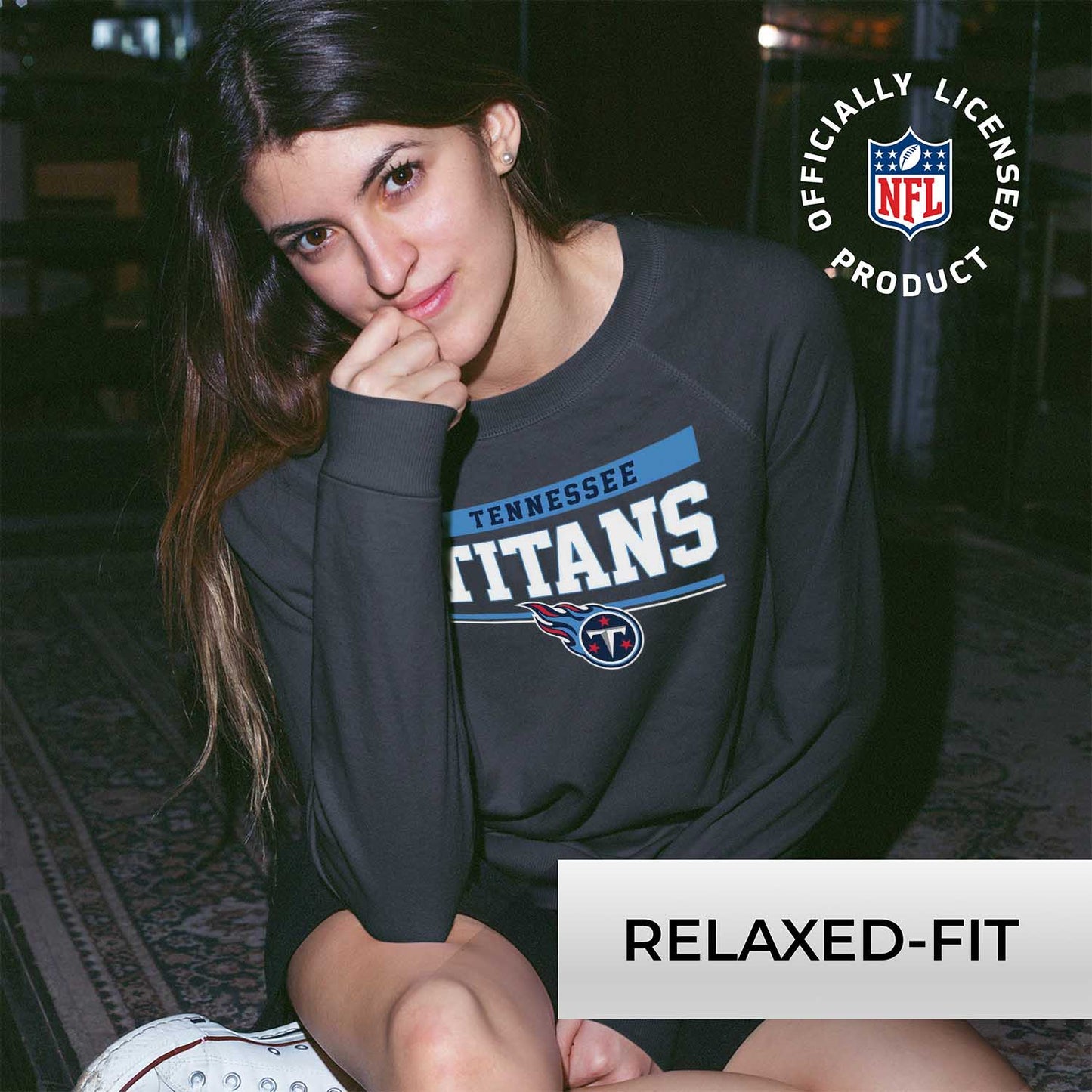 Tennessee Titans NFL Womens Team Block French Terry Slouchy Top - Charcoal
