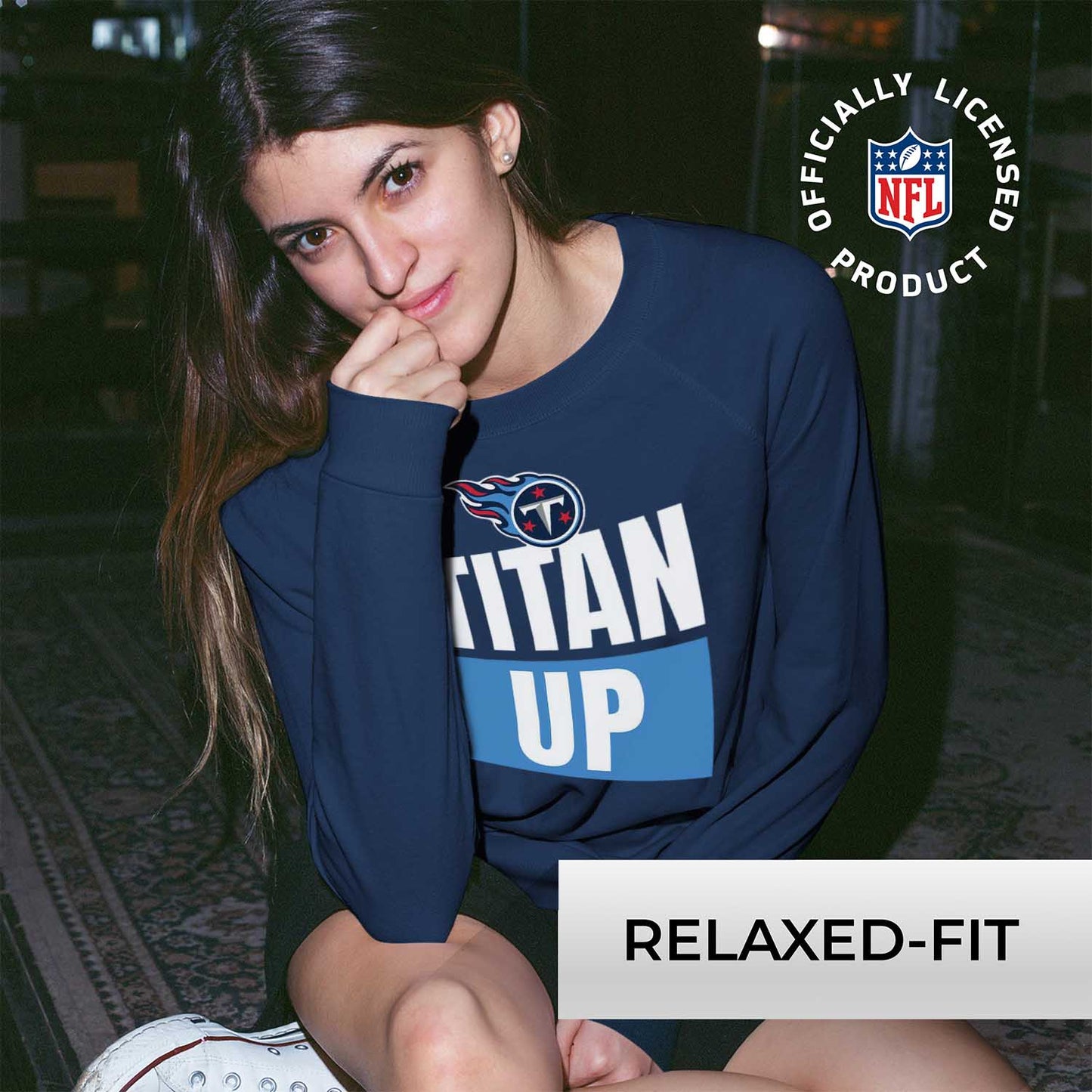 Tennessee Titans NFL Womens Plus Size Team Slogan Crew Neck - Navy