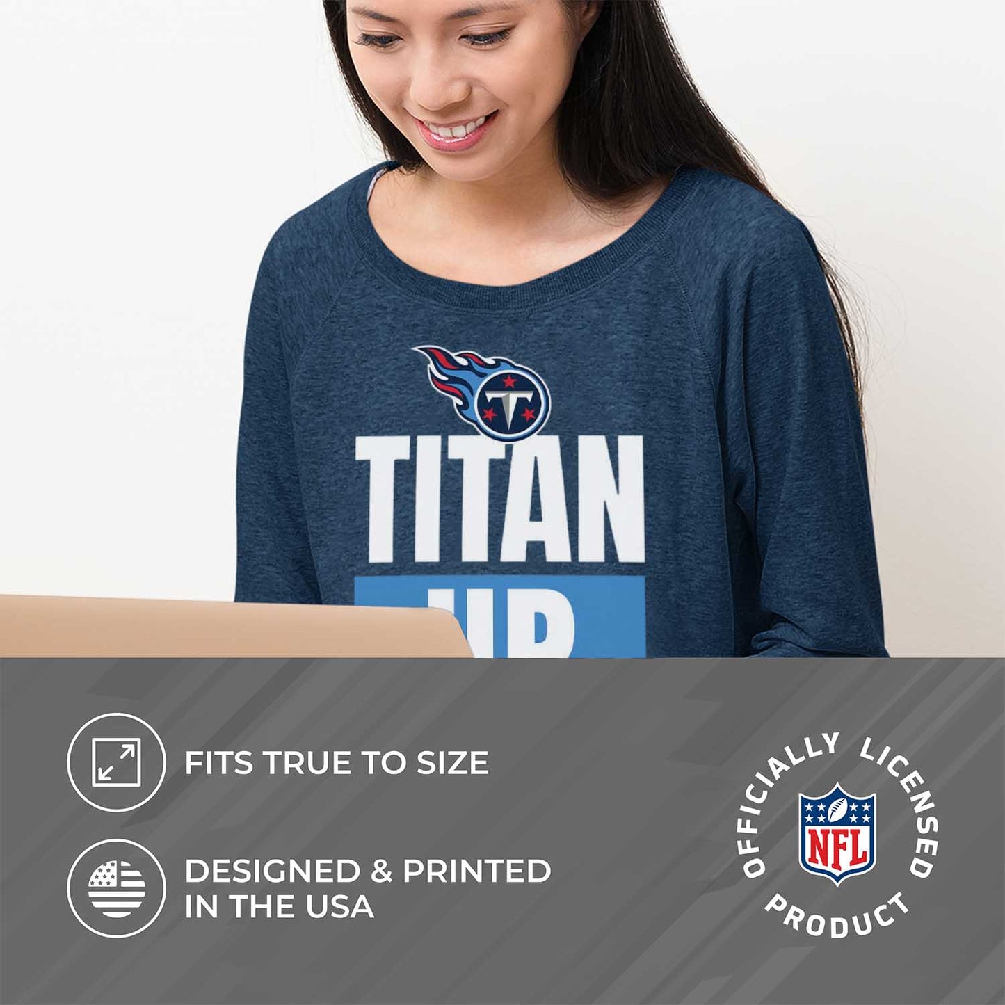 Tennessee Titans NFL Womens Plus Size Team Slogan Crew Neck - Navy