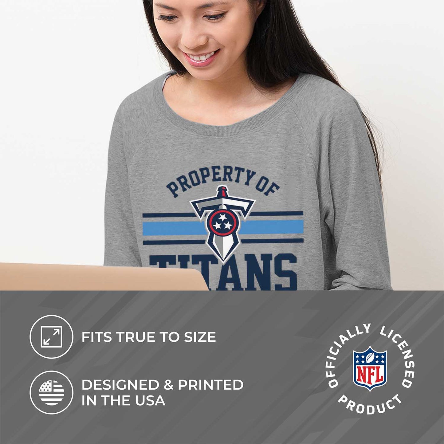 Tennessee Titans NFL Womens Property of Lighweight Crew Neck - Sport Gray