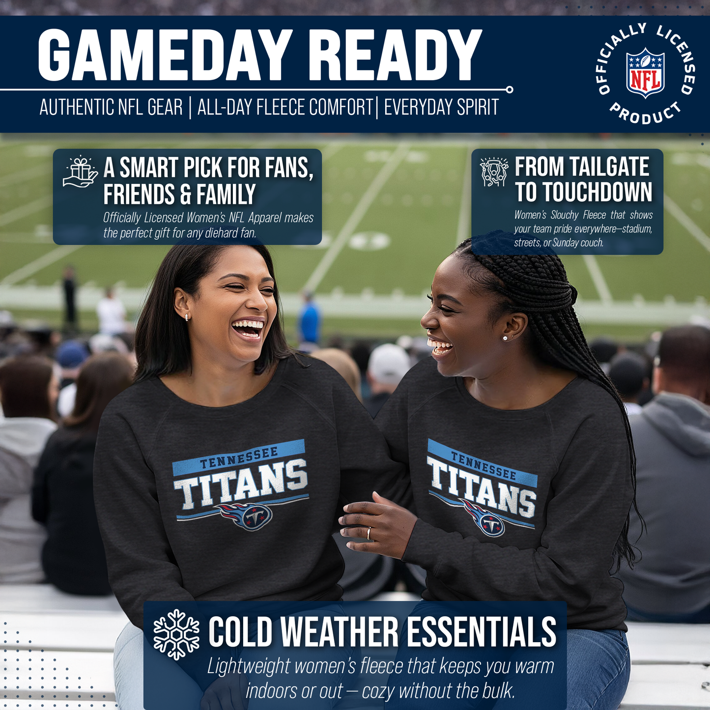Tennessee Titans NFL Womens Team Block French Terry Slouchy Top - Charcoal