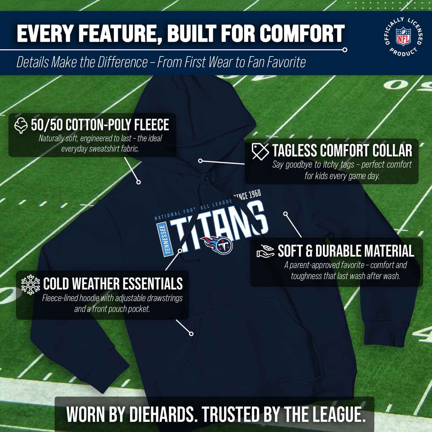 Tennessee Titans NFL Adult Unisex Modern Endzone Soft Fleece Hooded Sweatshirt - Navy