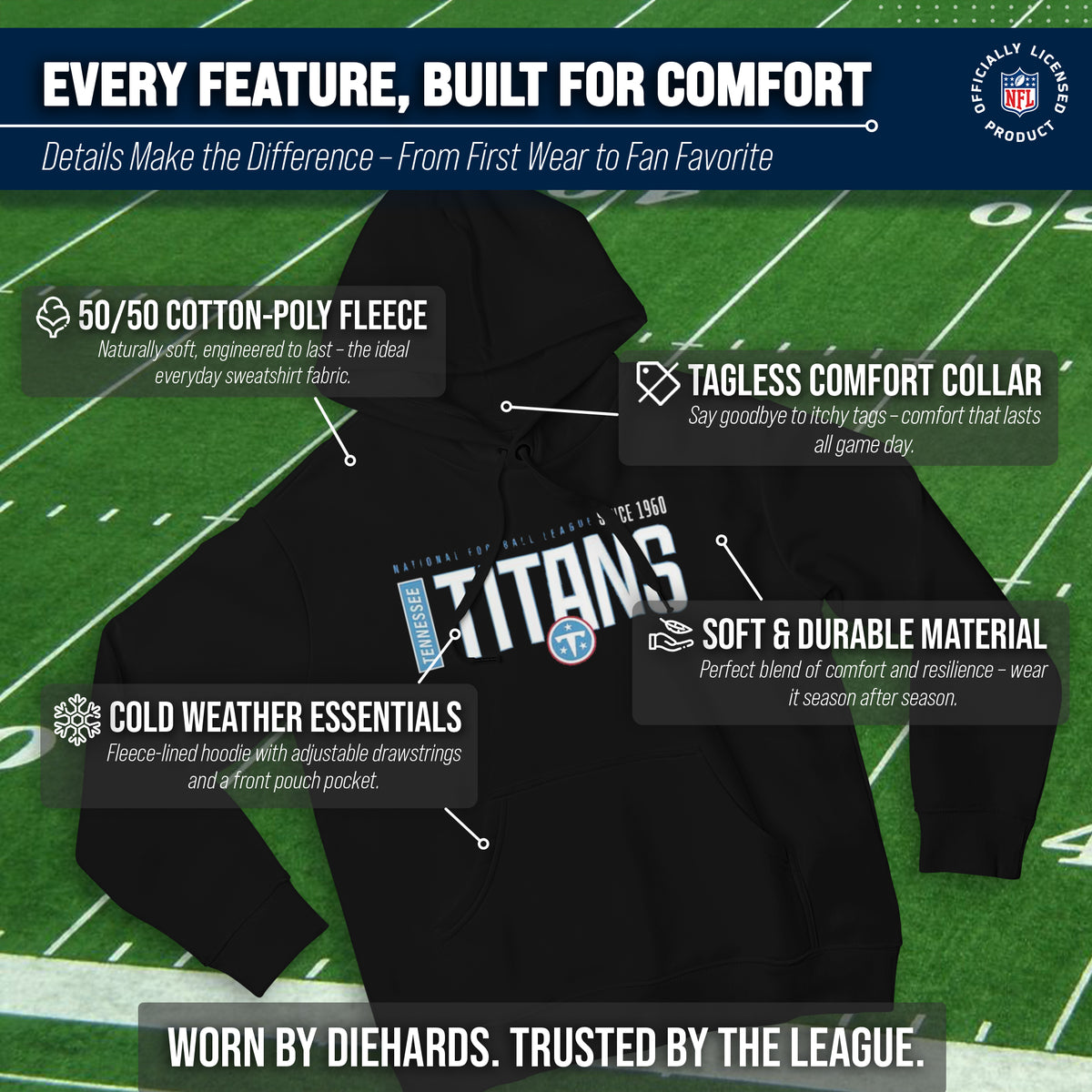 Tennessee Titans NFL Adult Unisex Modern Endzone Soft Fleece Hooded Sweatshirt - Black