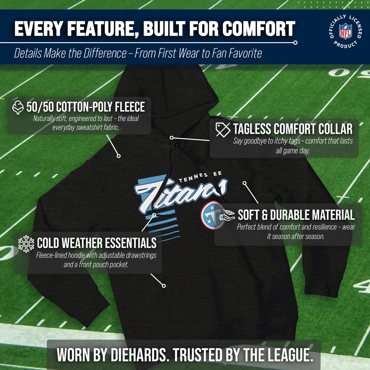 Tennessee Titans NFL Adult Unisex Retro Script Ultra Soft Fleece Hooded Sweatshirt - Heather Charcoal