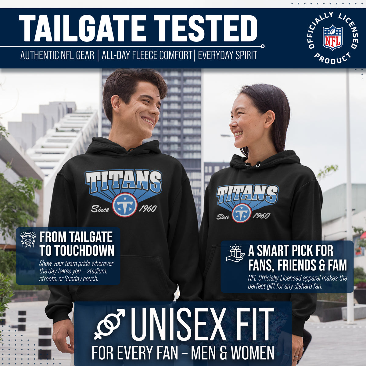 Tennessee Titans NFL Adult Unisex Vintage Block Ultra Soft Fleece Hooded Sweatshirt - Black