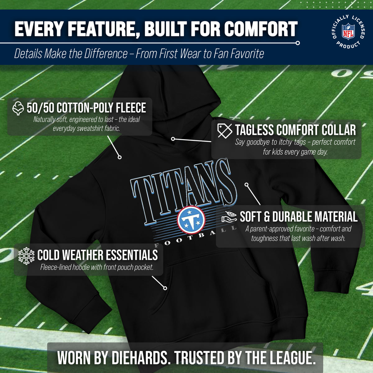 Tennessee Titans NFL Youth Overtime Blueprint Football Fleece Hooded Sweatshirt - Black