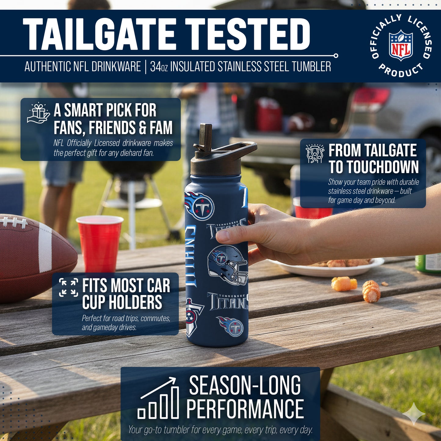 Tennessee Titans NFL 34oz Quencher Stainless Steel Insulated Water Bottle - Navy
