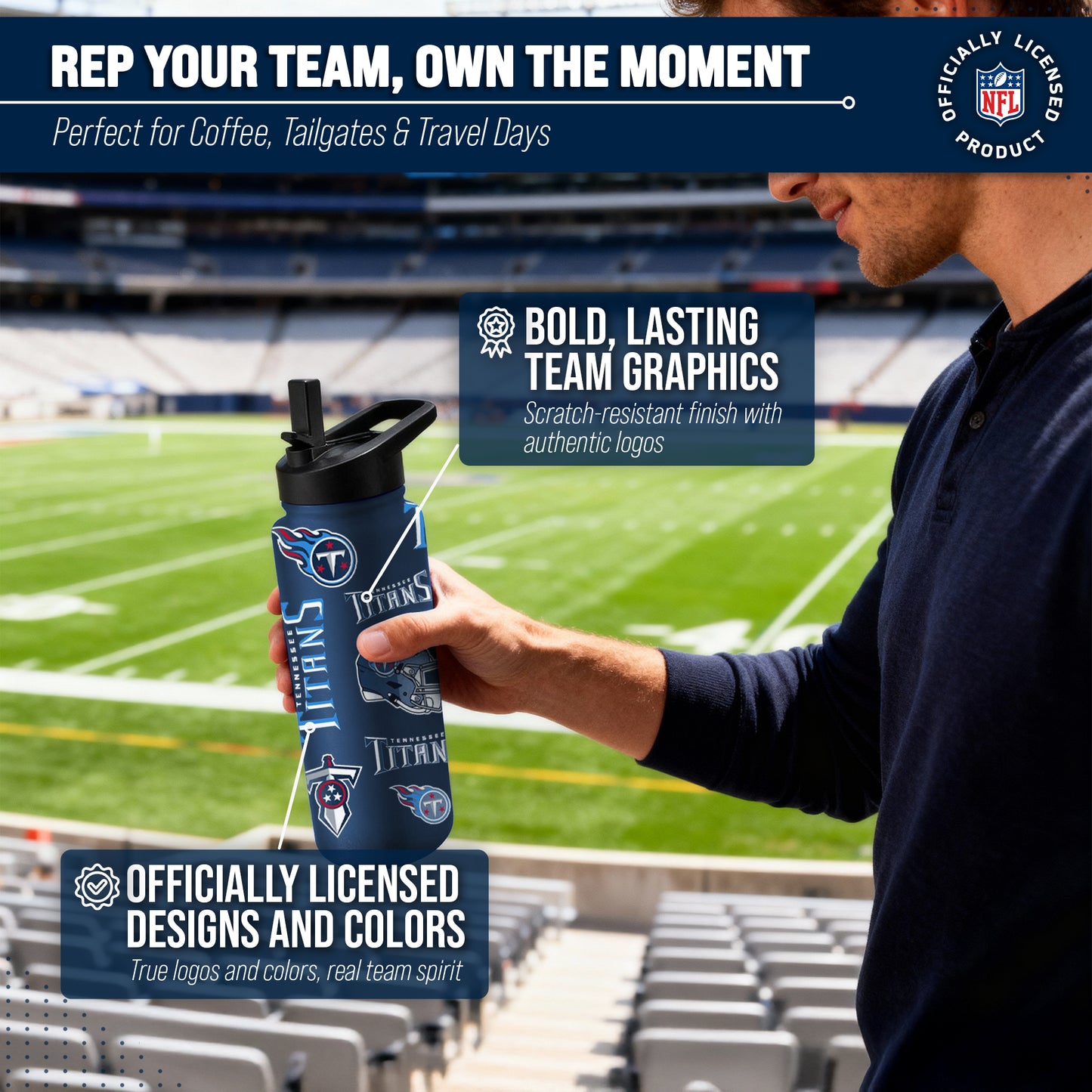 Tennessee Titans NFL 34oz Quencher Stainless Steel Insulated Water Bottle - Navy
