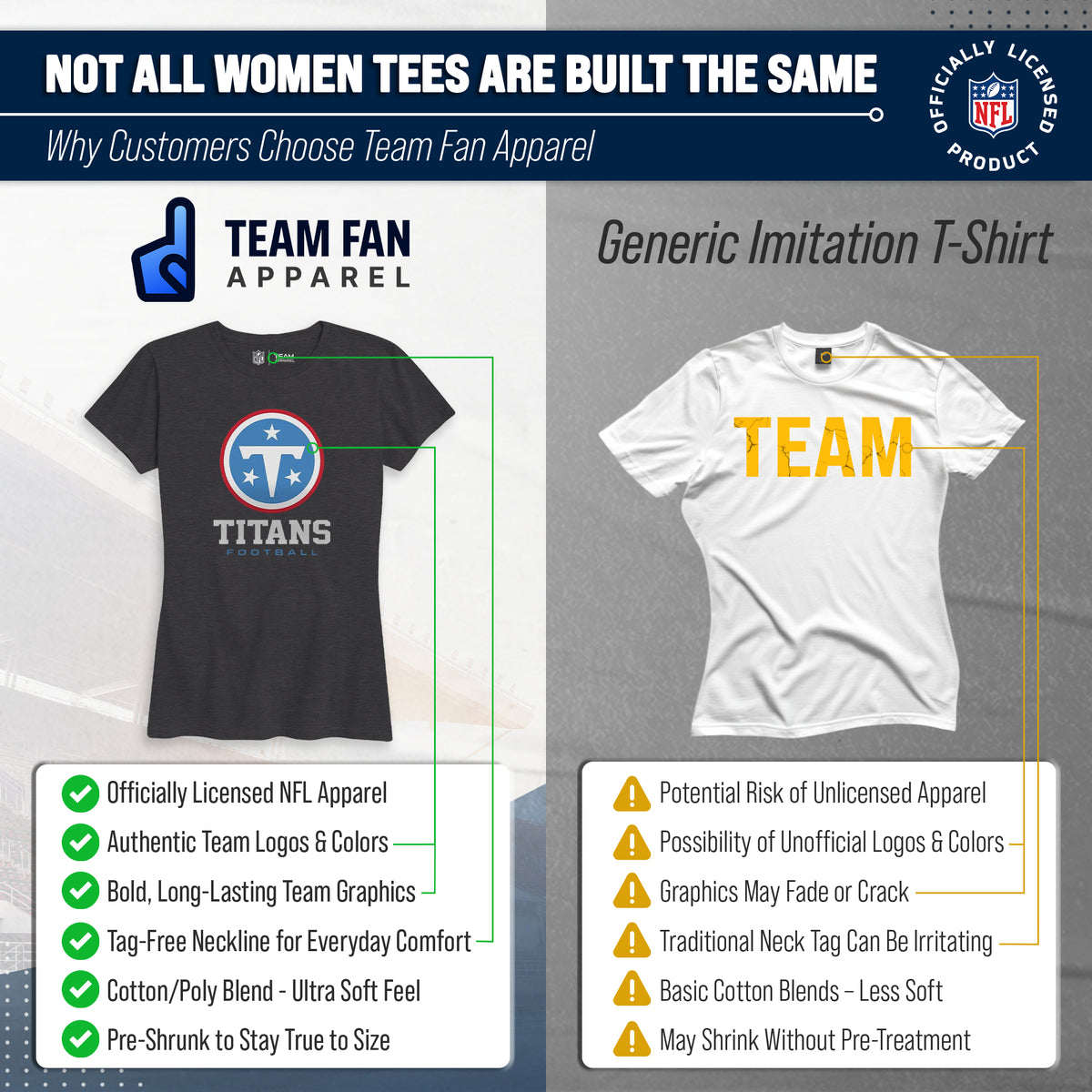 Tennessee Titans  Women's NFL Big Logo Cotton T-Shirt - Black