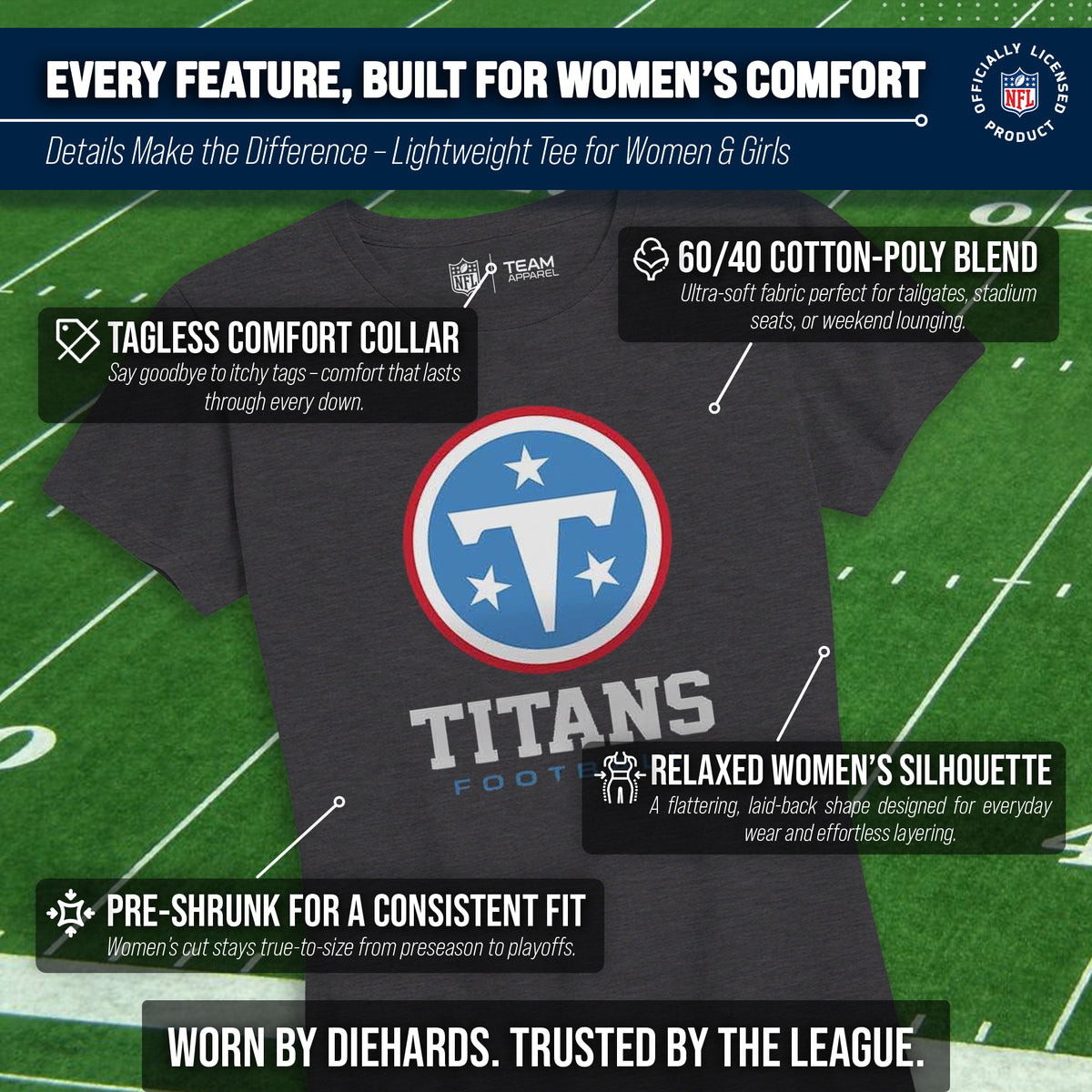 Tennessee Titans  Women's NFL Big Logo Cotton T-Shirt - Black