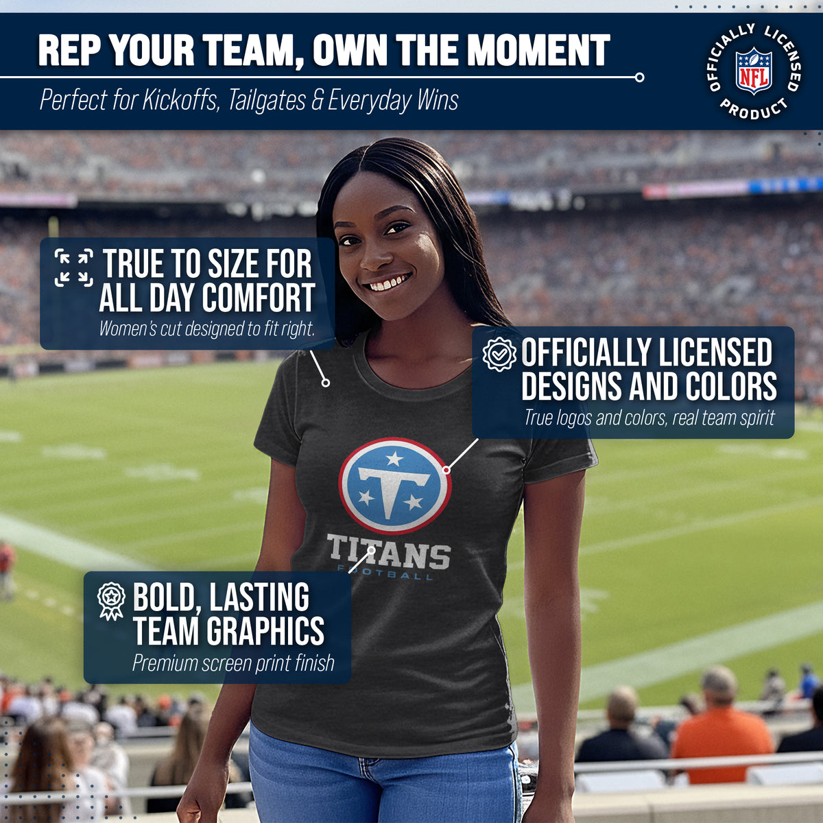 Tennessee Titans  Women's NFL Big Logo Cotton T-Shirt - Black