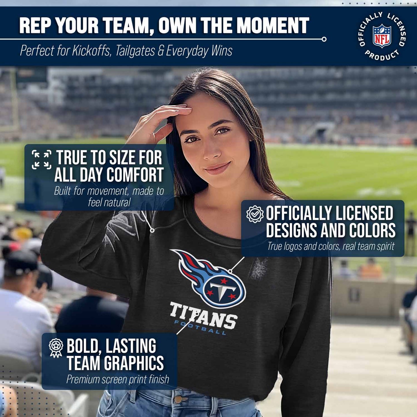 Tennessee Titans NFL Womens Ultimate Fan French Terry Slouchy Top- Raglan Sleeves - Charcoal
