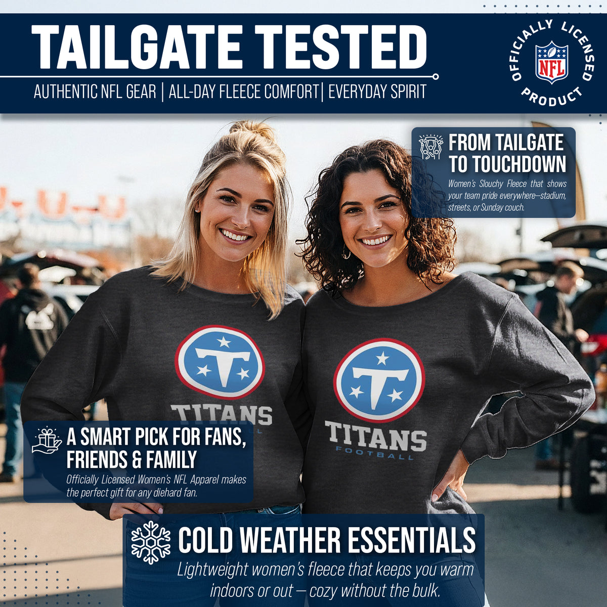 Tennessee Titans NFL Womens Ultimate Fan French Terry Slouchy Top- Raglan Sleeves - Charcoal