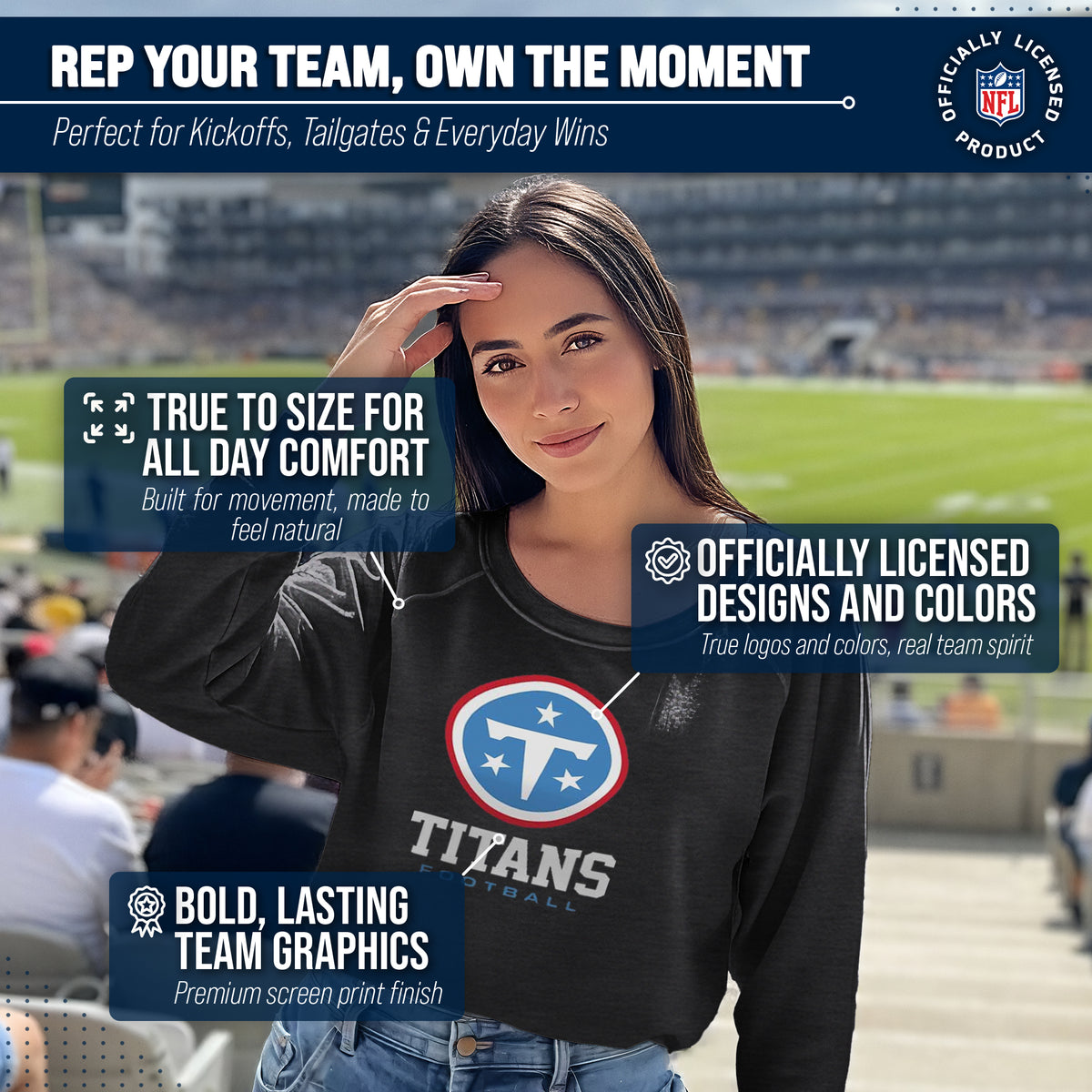 Tennessee Titans NFL Womens Ultimate Fan French Terry Slouchy Top- Raglan Sleeves - Charcoal