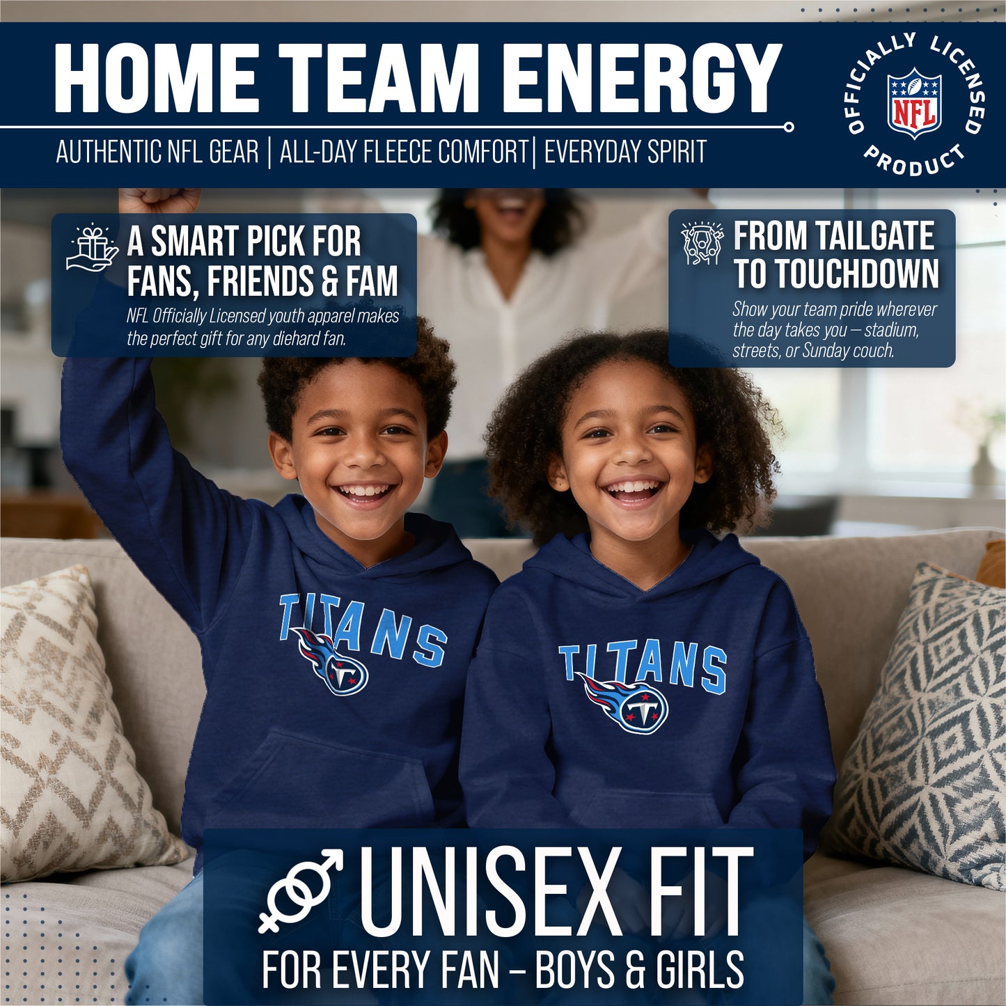 Tennessee Titans NFL Youth Home Team Hoodie- Kids Hooded Sweatshirt - Navy